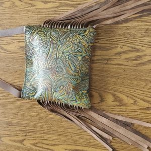 Floral Tooled Fringe Purse